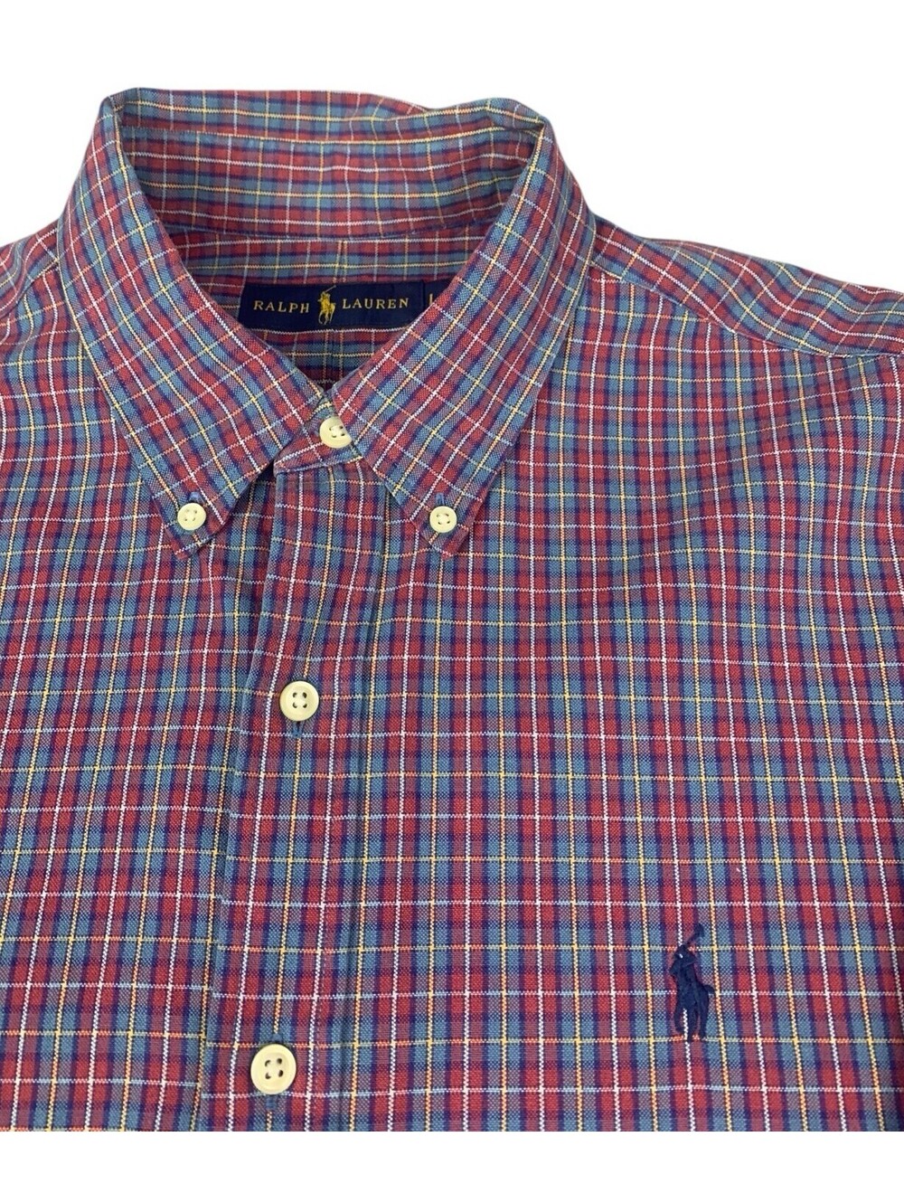 Ralph Lauren Long Sleeve Button Up Shirt Logo Pink Purple Plaid Men's Size L